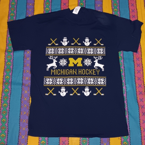 Michigan Wolverines Hockey Ugly Christmas Sweater Logo Shirt U of M Tee - Picture 2 of 5